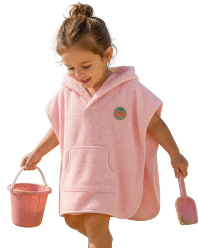 PandaHome Linden & Green Badeponcho Kinder 100% Baumwolle | Morgenmantel mit Kapuze, Schnelltrocknend Weich Saugstark Bademäntel 400 g/m²