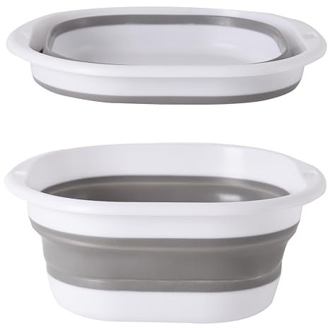 Collapsible Washing Up Bowl,Portable Wash Basin Silicone Plastic Basket,Folding Hand Wash Basin Space Saving Multipurpose Outdoor Travel Basin 3.5L (Gray)