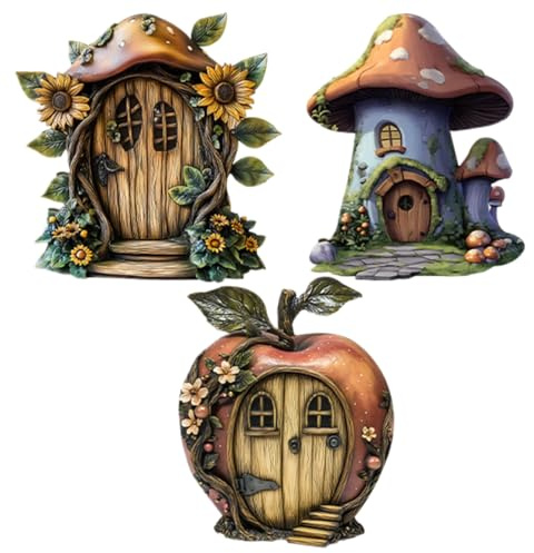 Puerta de hadas Puerta de duende Jardín Puerta Elfo Adornos en Miniatura Patio Adornos Lindos 2D Casa de Muñecas Decoración de Jardín para Niños, Pared, Árbol, Jardín, Casa