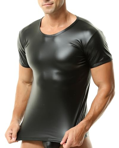 Mens PU Leather Vest Muscle Fit Wet Look Sleeveless Tops Undershirt Clubwear Activewear
