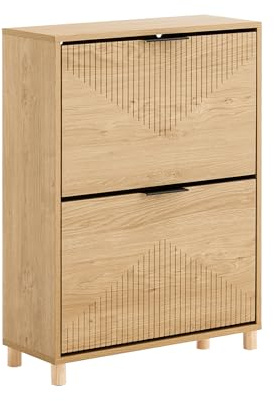 SoBuy Zapatero Entrada Recibidor - Mueble Zapatero de Madera con 2 Cajones Abatibles - Armario Zapatero Compacto para Recibidores Estrechos, Antivuelco, 60x24x83cm FSR200-II-N