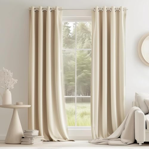 Topfinel Vorhänge Beige 2er Set 140x225cm, Blickdichte Vorhang Samt Ösen für Deko Schlafzimmer Wohnzimmer, Weich Samtvorhang Verdunkelung Velvet Curtains, Verdunkelung Samt Gardinen Blickdicht