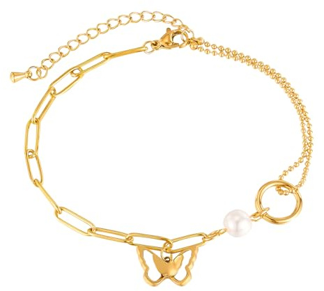 Glintara Vristlänk för kvinnor guld, flexibel justerbar fotkedja för kvinnor, sommar barfota strand fotled armband, sommar strandstil dubbel fotkedja, vattentät fotklämma fotled kedja fotsmycke
