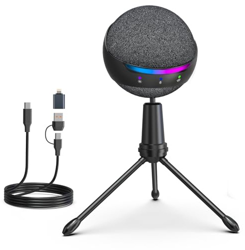 zealsound USB Condenser Microphone for PC Laptop & Phones, RGB Desktop Podcast Mic with Noise Cancelling, Touch Mute, Gain & Monitoring, Plug and Play for Recording, Gaming, Streaming, ASMR, P9
