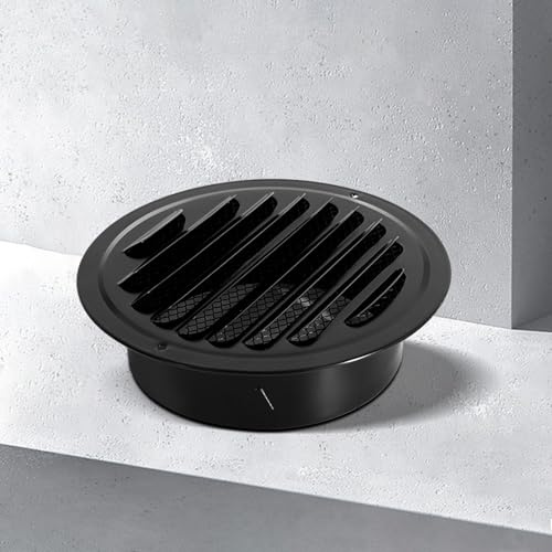 LIGUOYI Wall Louver Grille Cover 4.7in 6.3in 7in 8in Flat Ducting Ventilation Air Vent Black Round Vent Hood Stainless Steel Ventilation Outlet With Screen Mesh Easy To Install(180mm)