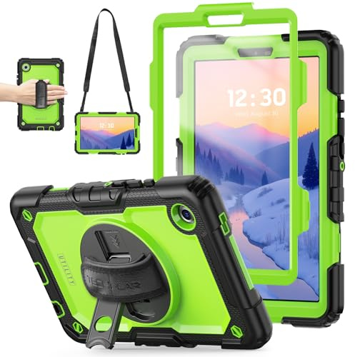 TECHGEAR Utility Case for Samsung Galaxy Tab A11 8.7 (SM-X130 / SM-X135) - Rugged Heavy Duty Shockproof Armour Case, 360 Rotating Stand, Hand Strap & Detachable Shoulder Strap - Green
