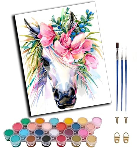 WANGWANGMIAO Malen Nach Zahlen Erwachsene blume krone tier bunt pferd,DIY Handgemalt Ölgemälde,mit Pinseln Malerei Kits Erwachsene Kunsthandwerk für Zuhause 40x50 cm,ohne Rahmen