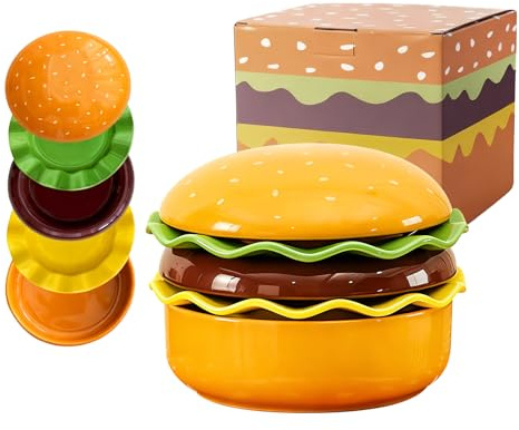 BRGD Juego de Cuencos y Platos de Cerámica, Juegos de 5 Piezas Estilo Hamburguesa para Familias, Restaurantes o Como Regalo