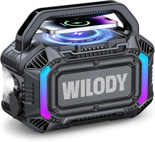 Wilody Speakers Bluetooth Wireless, 100W Loud Outdoor Speaker with Bass,IPX7 Waterproof Floatable,20H Playtime,Light,Portable Speaker with TWS for Work,Outdoor,Garage,Camping (L-Black)