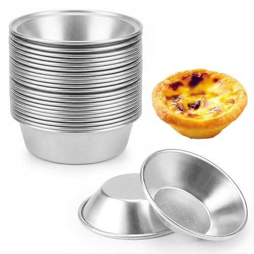 25 stycken äggkaksformar äggkaka form, aluminiumfolie äggkakform pasteis de Nata tartelette formar set återanvändbara non-stick beläggning, muffinsformar cupcake-formar för kakor, bakverk,