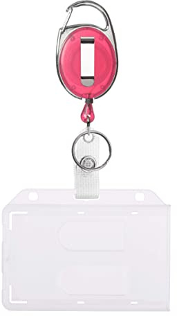 Karteo Ausweishülle für 2 Karten mit Ausweishalter Jojo rosa [1 Stück] Kartenhalter horizontal mattiert im EC-Kartenformat mit Ausweisjojo Karabinerhaken und Gürtelclip