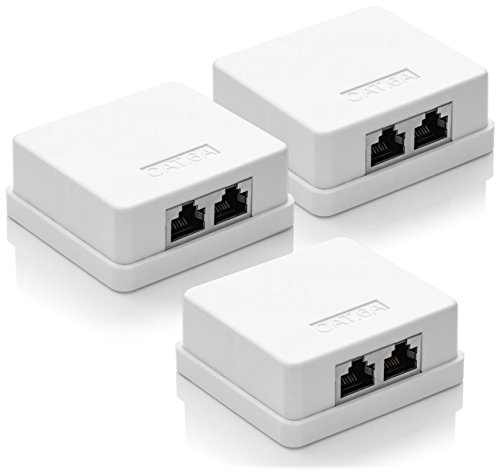 deleyCON CAT 6a Netzwerkdose 2x RJ45 Buchse FTP 10 Gbit, 3 Stück - Weiß