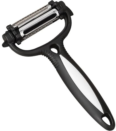 AEX Multifunction Potato Peeler - 3 in 1 Blades Vegetable Peelers for Kitchen | Non-Slip Julienne Slicer for Carrot, Apple, Salads, Stir-Fries, Garnishes - Durable Stainless Steel Veg Peeler (Black)