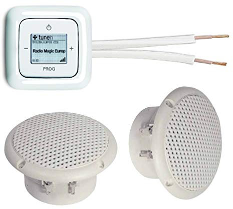 Busch-Jaeger (Original) Unterputz iNet (Internet) Radio Unterputzradio 8216 U (8216U) alpinweiß Komplett-Set Reflex SI + 2 x Deckenlautsprecher (Feuchtraum/Badezimmer) + 20 m Lautsprecherkabel