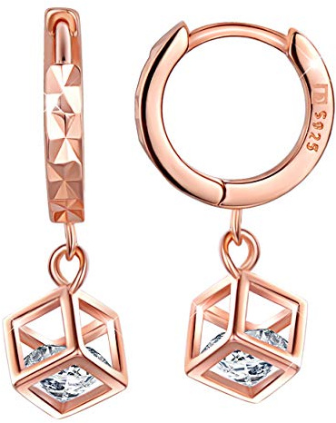 Yumilok Damen Mädchen Frauen 925 Sterling Silber Zirkonia Zauberwürfel Ohrhänger Ohrringe Creolen Hypoallergen Ohrschmuck,Roségold