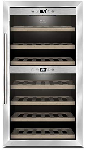 CASO WineComfort 660 Smart | Weinkühlschrank für 66 Flaschen | mit WLAN und WiFi App, 2 Zonen für 5-20°C, LED beleuchtet, freistehend, Edelstahl