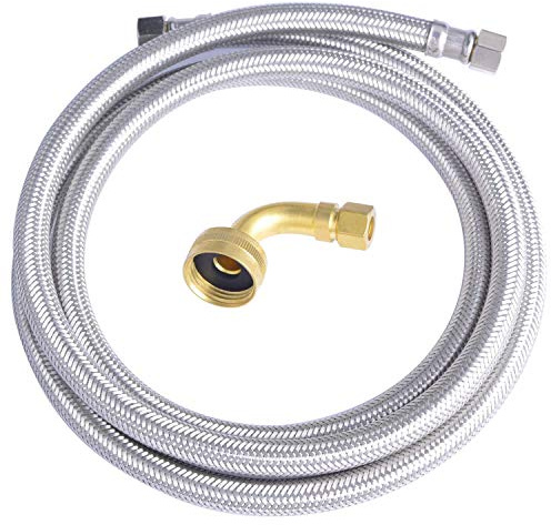 Hydro Master Braided Stainless Steel Dishwasher Connector with Elbow 72 inches 3/8 Comp x 3/8 Comp