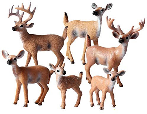 JOKFEICE Animal Figures - 6pcs Realistic White Tailed Deer Figurines - Plastic Forest Animals for Christmas - Early Educational Birthday Cake Topper Gift for Kid