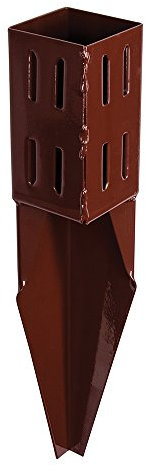 75mm x 75mm Drive-in Fence Post Repair Anchor Spike -Wood Ground Mount Bracket - Brown Powder Coated Steel - Square Wedged Holder Stand - Replace Rotten Posts