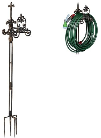 Relaxdays Supporto Portatubo in Ghisa, Sostegno per Tubo con Paletti per Terreno, HxLxP: 133 x 24 x 17 cm ca., Nero-Oro