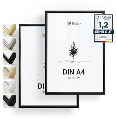Heimlich® - Marco de fotos - A4 21x30 cm, aluminio y metal, negro, paquete de 2 - Marcos para documentos, certificados y diplomas con cubierta de plástico - Montaje en pared o sobremesa