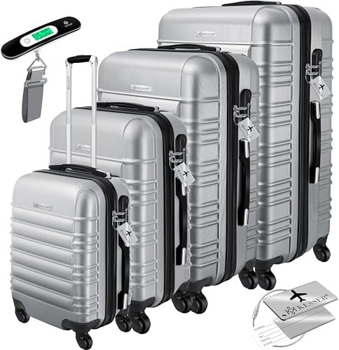 KESSER® 4tlg. Hartschalenkofferset Hartschalenkoffer Reisekoffer Set Reisekofferset Trolley Koffer 4 Rollen ABS-Hartschale Teleskopgriff Inkl. Kofferwaage + Gepäckanhänger Rollkoffer Schloss, S-M-L-XL