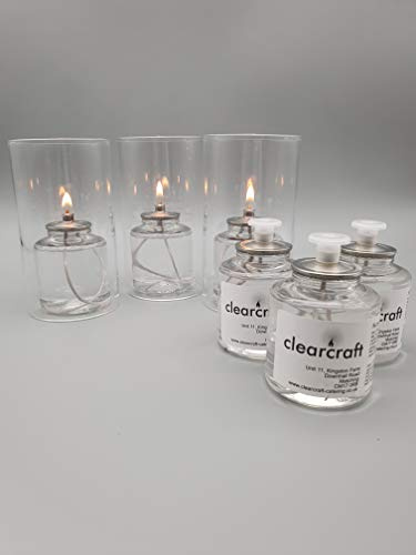 CLEARCRAFT 3 x Indoor Or Garden Oil Candle Burner Shades With 6 x 24 Hour Burning Time Smokeless, Odourless Liquid Wax Candles, Perfect Lights For Barbecuse (Clear)