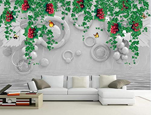 ZXCHEE Papier Peint Panoramique Motif De Pierre De Fruit De Feuille De Vigne Verte 250x175cm Papier Peint Intissé 3D Tapisserie Poster Decoration Murale Chambre Salon