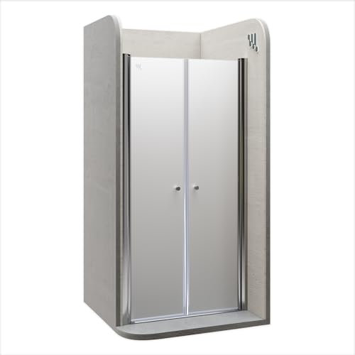 Moments of Glass Mampara de ducha Lima, regulable de 84-88 cm, altura 195 cm, puerta doble abatible, cristal de seguridad templado ESG 6MM satinado, perfiles cromados #DTF
