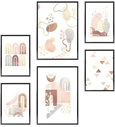 Heimlich® Tableau Décoration Murale - SANS Cadres - Set de Poster Premium pour la Maison, Bureau, Salon, Chambre, Cuisine - 2 x (30x42cm) et 4 x (21x30cm) | »Modern Abstract Watercolor II «