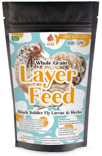 Pampered Chicken Mama Backyard Chicken Feed with Black Soldier Fly Larvae Grubs Soy Free & Herbs (20 Pounds) Layer Pellets: High Protein All-Natural Grower Feed Supplies for Laying Chickens