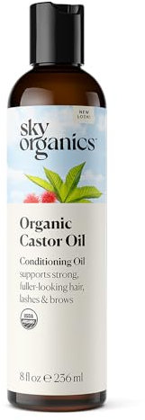 Sky Organics - Olio di ricino biologico - Olio volumizzante per capelli - Cuoio capelluto, ciglia, sopracciglia - Olio di ricino puro spremuto a freddo - Balsamo naturale - Omega, Vegano - 237 ml