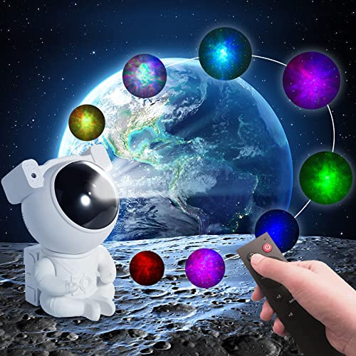 AGM Proiettore stelle soffitto led astronauta, Lampada Proiettore con Telecomando, 360° Regolabile, 8 Modalità di Nebulosa, Luce Notturna per Bambini e Adulti