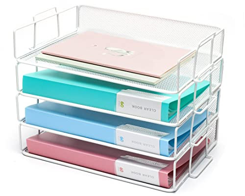Exerz Papiersortierer, 4 Etagen/Schreibtischablagen, 4 Stück/Briefablage, stapelbar, für Büro, Schule, Arbeitszimmer (weiß)