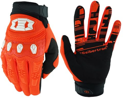 Seibertron Unisex BMX MX ATV MTB Racing Gloves - Touch Recognition Full Finger Glove for Road Racing and Motorcycle Sports Fluo Orange XL