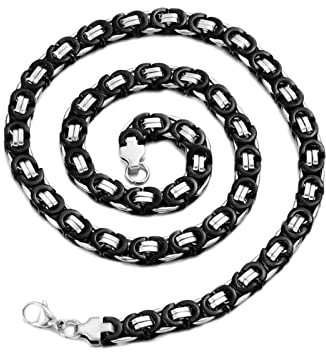Epinki Kette Edelstahl Männer 45 cm, Herren Byzantine Königskette Silber Schwarz Edelstahlketten Breit 6.5MM Metallkette Vintage Hip Hop