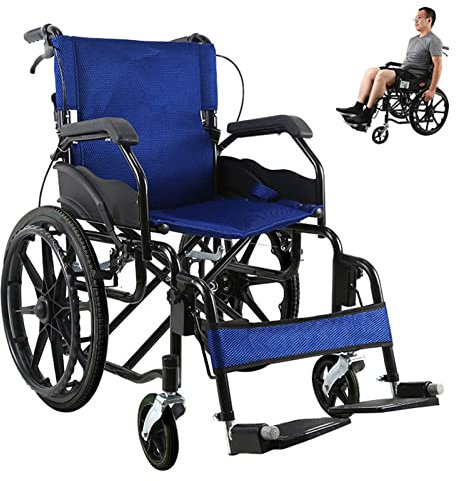 Rollstuhl Faltbar Leicht Aktivrollstuhl, Rollstühle für Behinderte und Senioren, Kleiner Rollstuhl für die Wohnung, Reiserollstuhl, Stuhl, Sitzbreite 44 cm, 14 kg,Blau