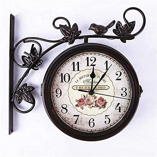 ATAAY Outdoor Garden Bird Double-sided Wall Clock Wrought Iron Wall Clock Creative Clock Mute Movement Roman Clock