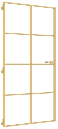 vidaXL Innentür, Schlank Zimmertür mit Metallrahmen Griff, Glastür Tür mit Befestigungsmaterial, Schiebetür Badezimmertür, Golden 102,5x201,5 cm Hartglas Aluminium