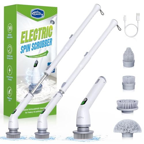 Luctry Elektrische Reinigungsbürste, Ergonomischer Spin Scrubber mit 4 Spezialbürsten & USB-C Schnellladung – Für Bad, Küche, Auto und Fliesen (IPX7 wasserdicht)