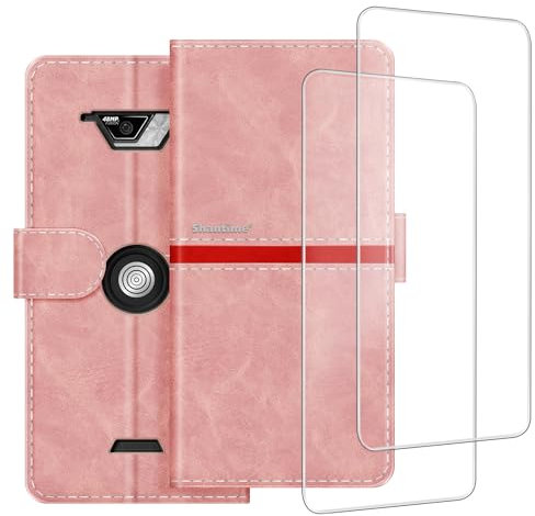 Coque Portefeuille en Cuir PU à Rayures + Lot de 2 Vitres Trempées Compatible avec Crosscall Core-X4, Étui Fin et Résistant, Emplacements pour Cartes, Protection Complète