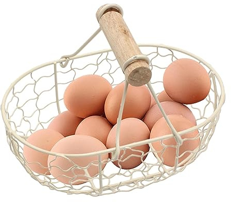 Cesta para recolección de Huevos, Cesta de Pan, Cesta de Metal, Cesta de Almacenamiento de Picnic en diseño de Granja, Ofrece Espacio para 12 Huevos, panera, Comedor, Cocina