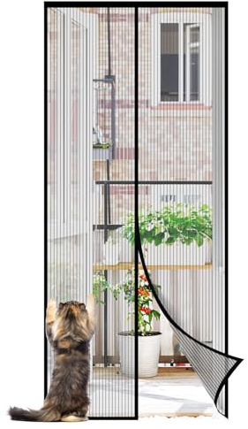 Sekey Fliegengitter Balkontür Magnet | Insektenschutz Tür/Balkontür | Ohne Bohren, Klett-Magnet-Montage | Katzensichere Verstärktes Polyester Anti-Reiß | Verbreitertes Klebeband |110x210 cm Schwarz