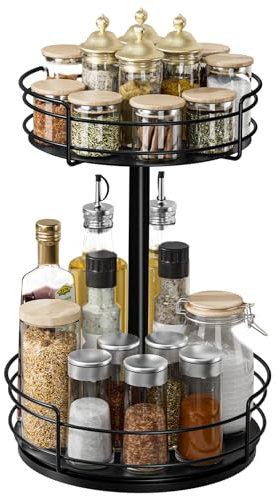 ZDDLOINP 2 Tier Spice Rack, Metal Rotating Spice Rack Organiser, Revolving Condiment Holder, Lazy Susan Turntable for Living Room Kitchen Countertop Storage
