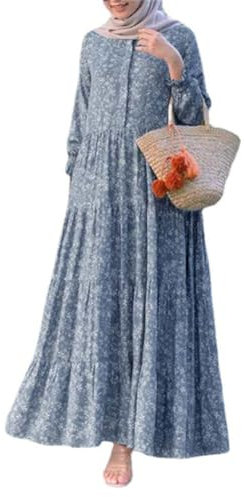DOTBUY-SHOP Muslimisches Kleid Damen Ohne Hijab Muslim Sommerkleid Lange Robe Naher Osten Dubai Türkei Arab Islamischer Ramadan Gebetskleidung Abaya für Frauen S-5XL