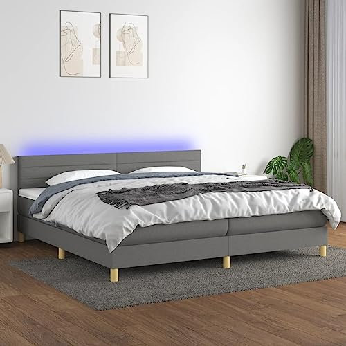 Boxspringbett mit Matratze & LED,Bettgestell mit Kopfteil,Plattform-Bettgestell,Lattenrost,mit Scheren-Symbol – Sicheres Zuschneiden,für Schlafzimmer, Arbeitszimmer, Dunkelgrau 200x200 cm Stoff