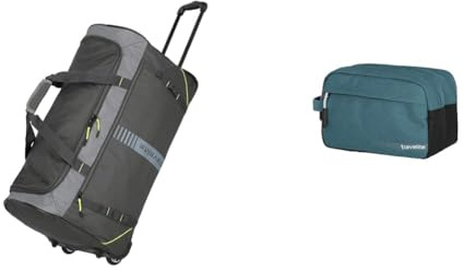 travelite 2-Rad Trolley Größe L, Gepäck Serie Basics Active & Handgepäck Kosmetiktasche, Gepäck Serie Kick Off: Praktische Kulturtasche für Urlaub und Sport, 26 cm, 5 Liter