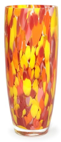 Murano Style Glass Vase Hand Blown Orange Confetti Effect Home Decor AD3 | Wide Mouth Vase for Flowers by Seguso, Decorative Centerpiece - A Unique Gift for Christmas, Mother's Day, Valentine's Day