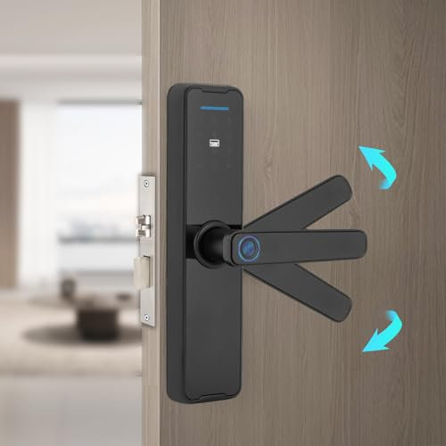 MEHOOSPVN Smart Türschloss Fingerabdruck, Tastaturschloss mit Griff, Fingerabdruck, Elektronisches Riegelschloss, Intelligentes Türschloss, Fingerabdruck/Karte/Schlüssel/Code-Entriegelung, Schwarz