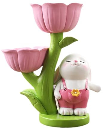 Kuntesetty Kaninchen Skulptur Aus Harz Dekoratives Tablett für Zuhause, ROSA